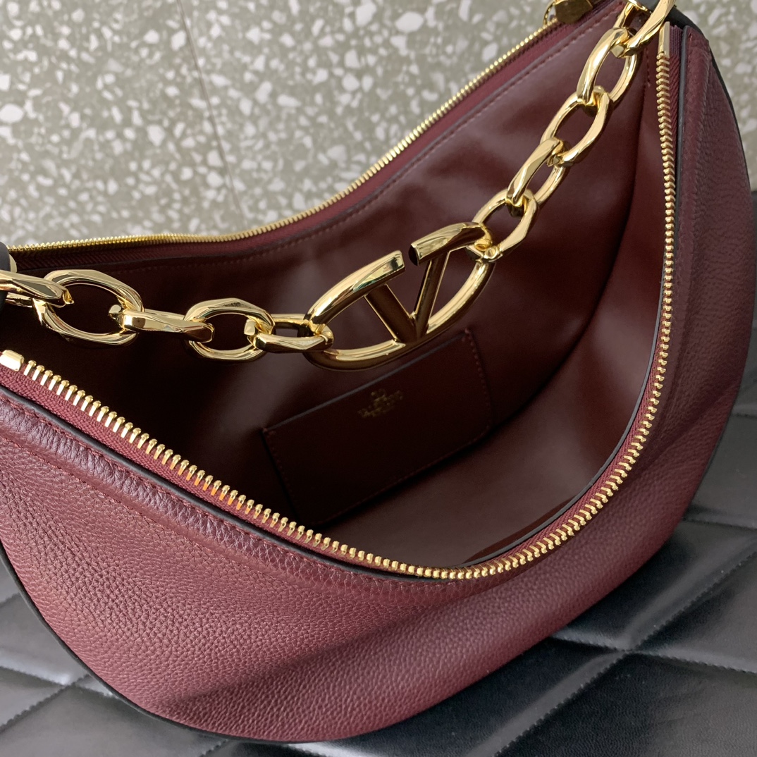 Valentino Garavani VLogo Moon Small Hobo Bag in Burgundy Nappa Leather 